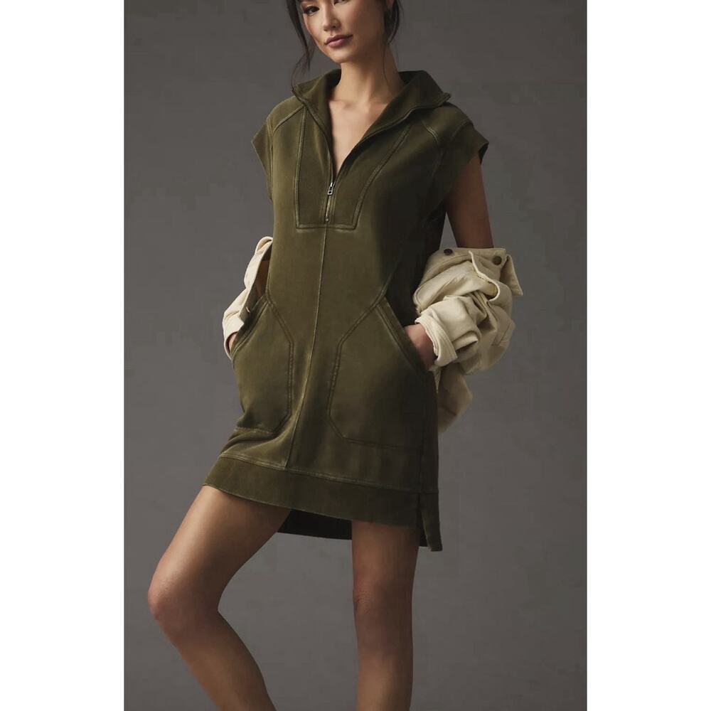 Daily Practice By Anthropologie Meru Zip Front Mini Dress XS Olive Green